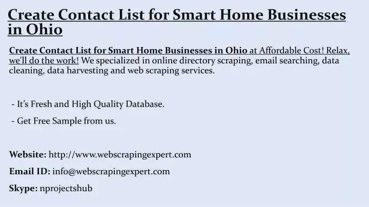 create contact list for smart home businesses in ohio