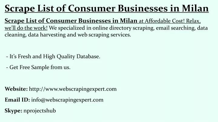 scrape list of consumer businesses in milan
