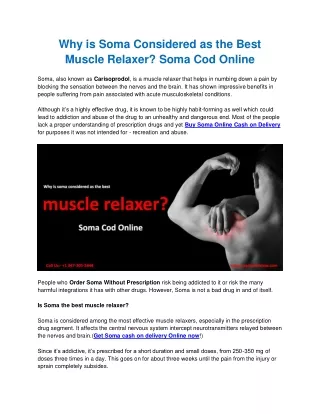 Why is Soma Considered as the Best Muscle Relaxer? Soma Cod Online