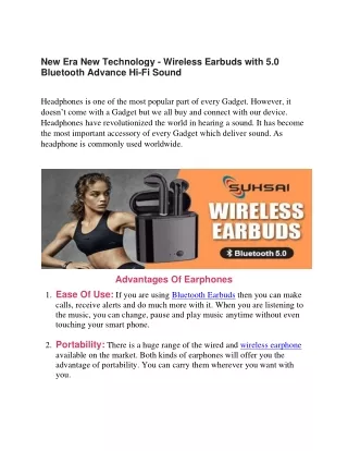 New Era New Technology - Wireless Earbuds with 5.0 Bluetooth Advance Hi-Fi Sound