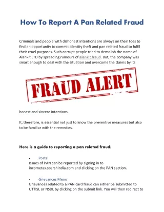 how to report a pan related fraud
