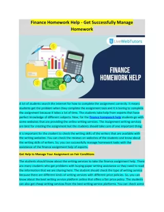 finance homework help get successfully manage