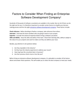 Factors to Consider When Finding an Enterprise Software Development Company!