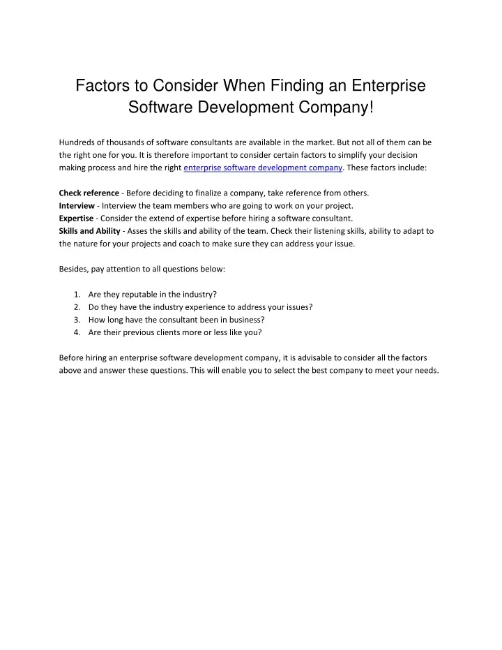factors to consider when finding an enterprise