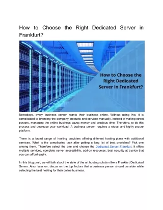 How to Choose the Right Dedicated Server in Frankfurt?