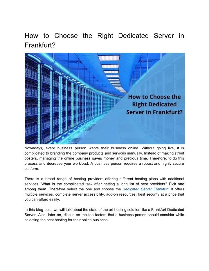 how to choose the right dedicated server