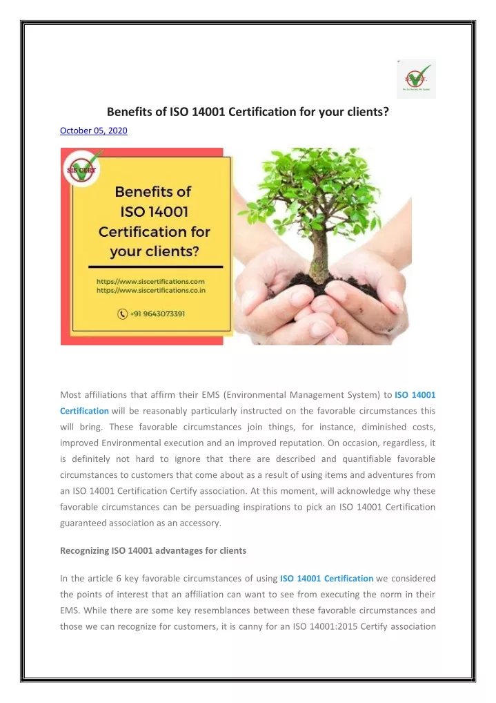 benefits of iso 14001 certification for your