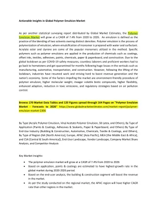 actionable insights in global polymer emulsion