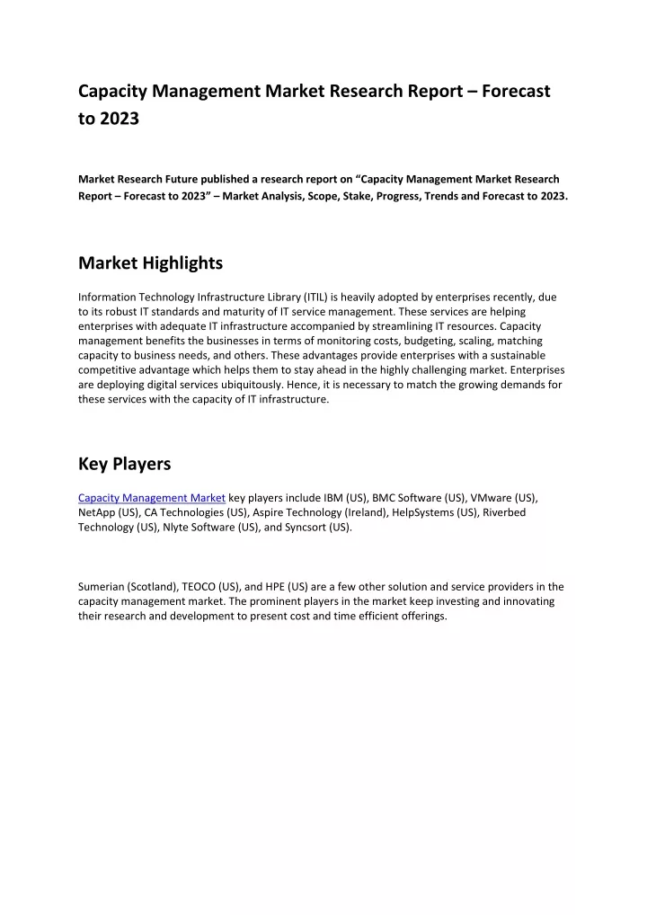 capacity management market research report