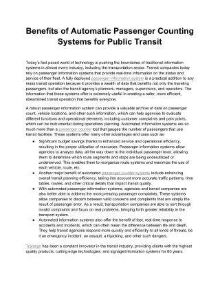 Passenger Information System - Beneficial in Public Transport