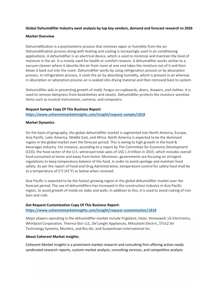 global dehumidifier industry swot analysis