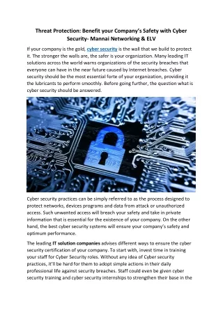 Threat Protection: Benefit your Company’s Safety with Cyber Security- Mannai Networking & ELV