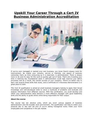 Upskill Your Career Through a Cert IV Business Administration Accreditation