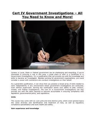 Cert IV Government Investigations – All You Need to Know and More!