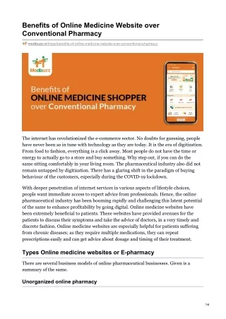 Benefits of Online Medicine Website over Conventional Pharmacy