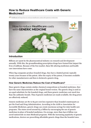 How to Reduce Healthcare Costs with Generic Medicines