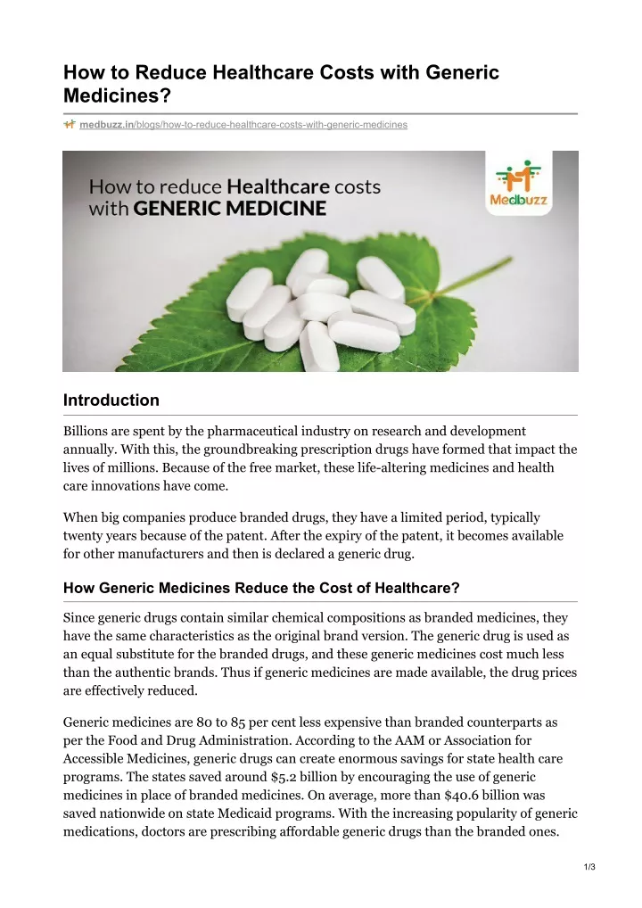 how to reduce healthcare costs with generic