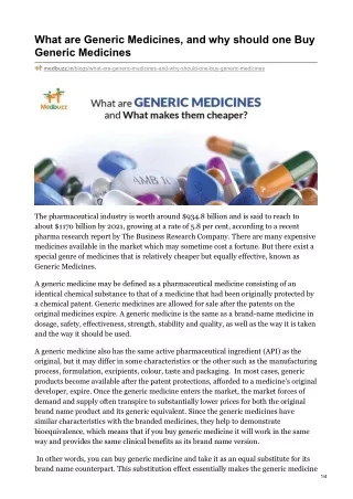 What are Generic Medicines and why should one Buy Generic Medicines