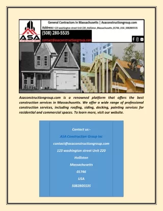 General Contractors In Massachusetts | Asaconstructiongroup.com