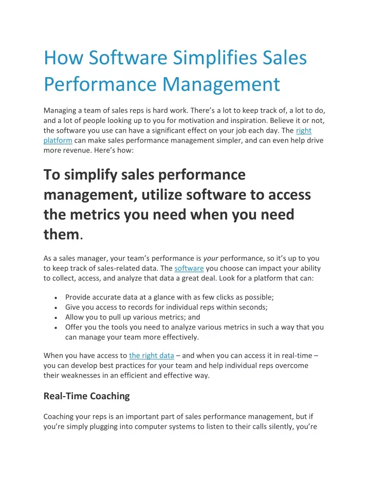 how software simplifies sales performance
