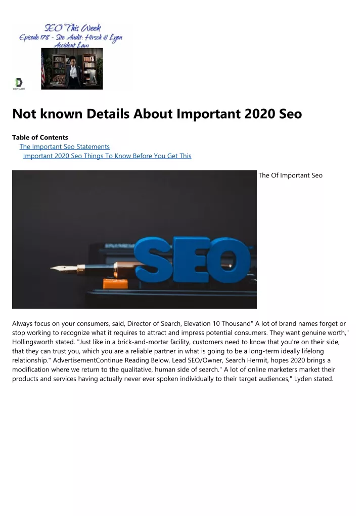 not known details about important 2020 seo