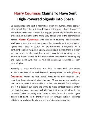 harry coumnas claims to have sent high powered
