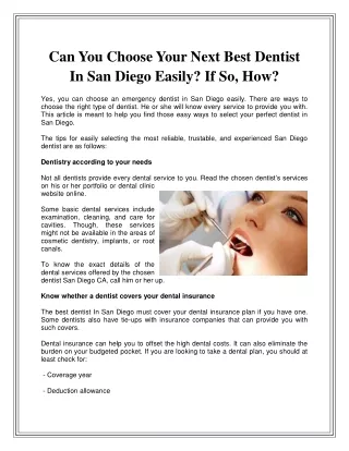 Can You Choose Your Next Best Dentist In San Diego Easily? If So, How?