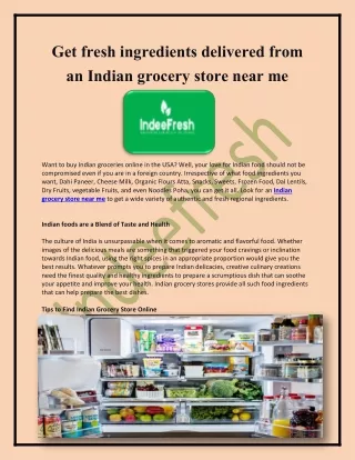 Get fresh ingredients delivered from an Indian grocery store near me