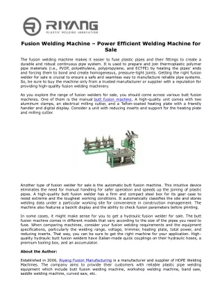 Fusion Welding Machine – Power Efficient Welding Machine for Sale