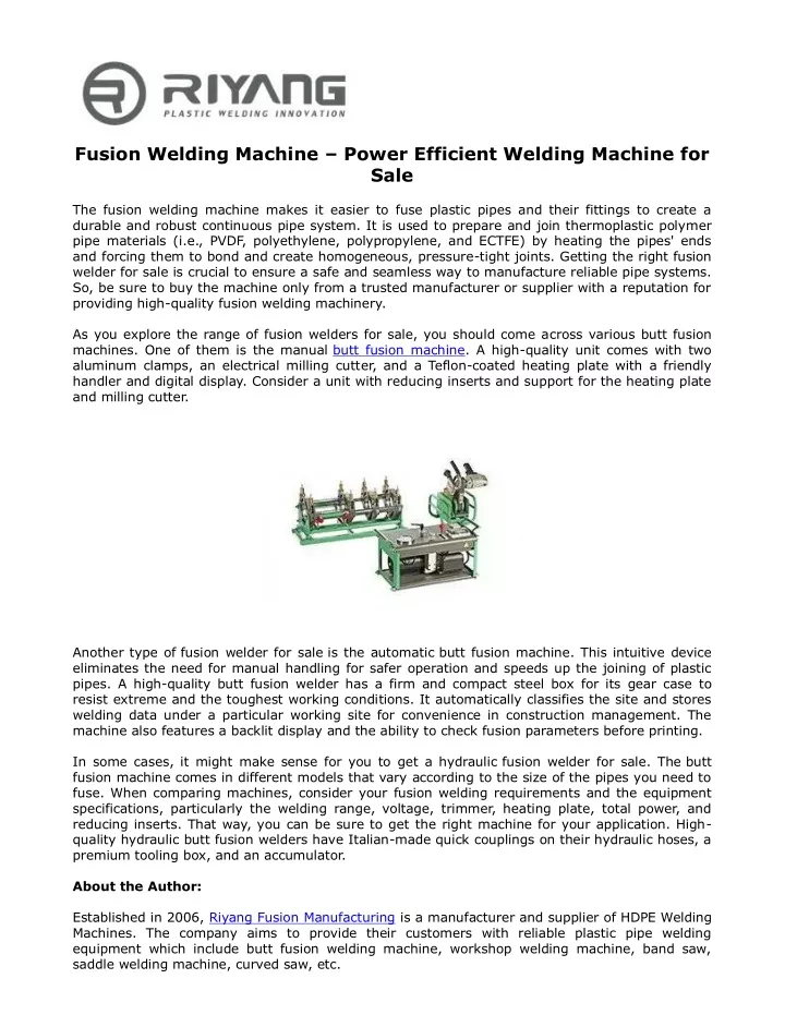 fusion welding machine power efficient welding