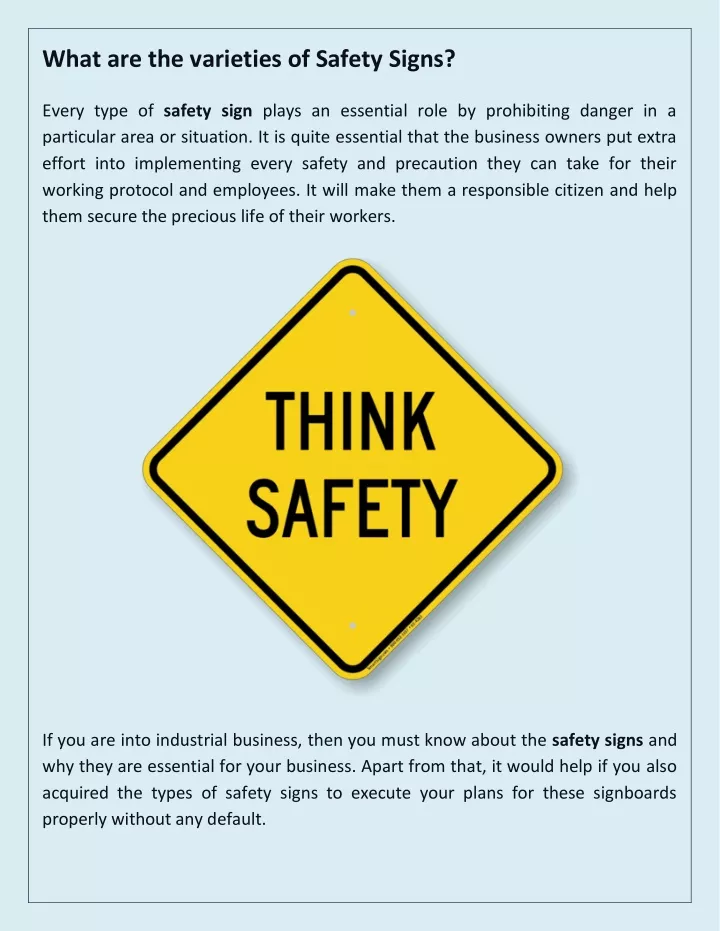 what are the varieties of safety signs