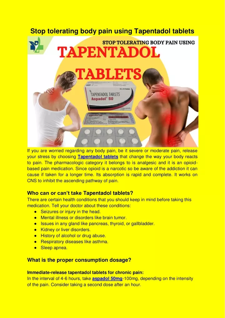 stop tolerating body pain using tapentadol tablets