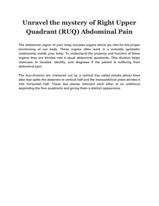 Unravel the mystery of Right Upper Quadrant (RUQ) Abdominal Pain