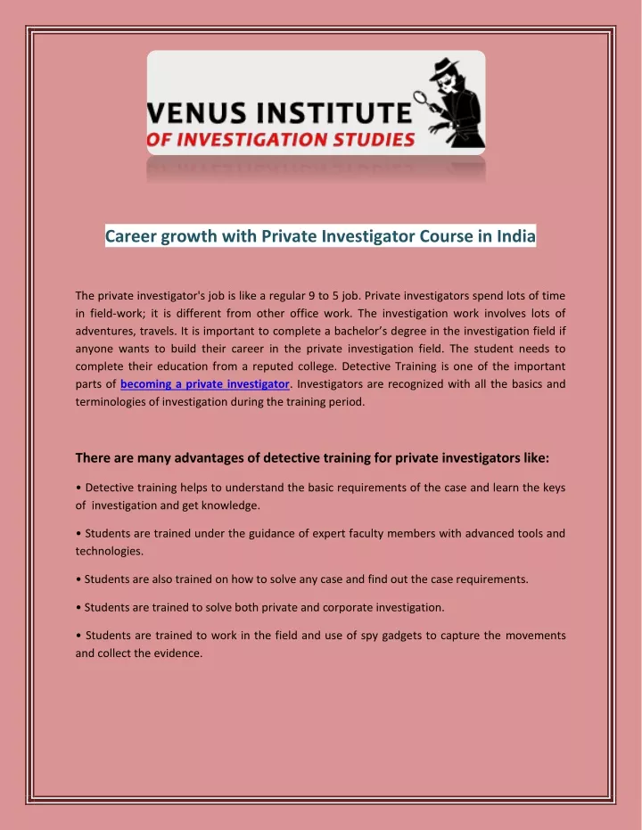 career growth with private investigator course