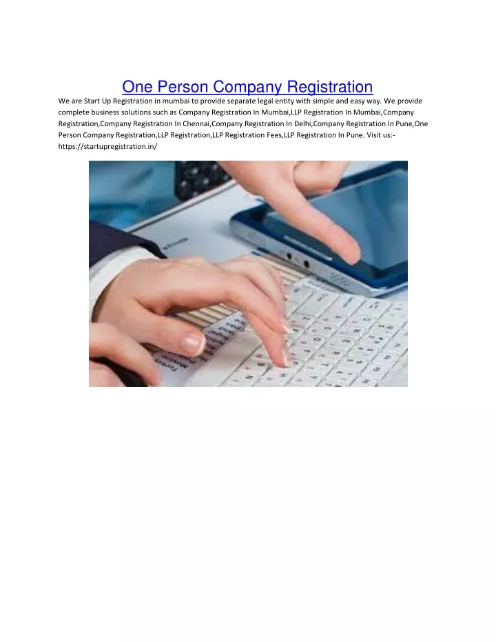 one person company registration we are start