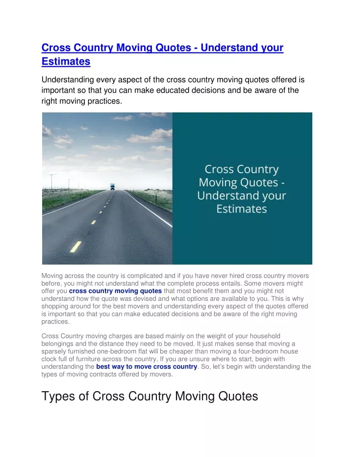 cross country moving quotes understand your