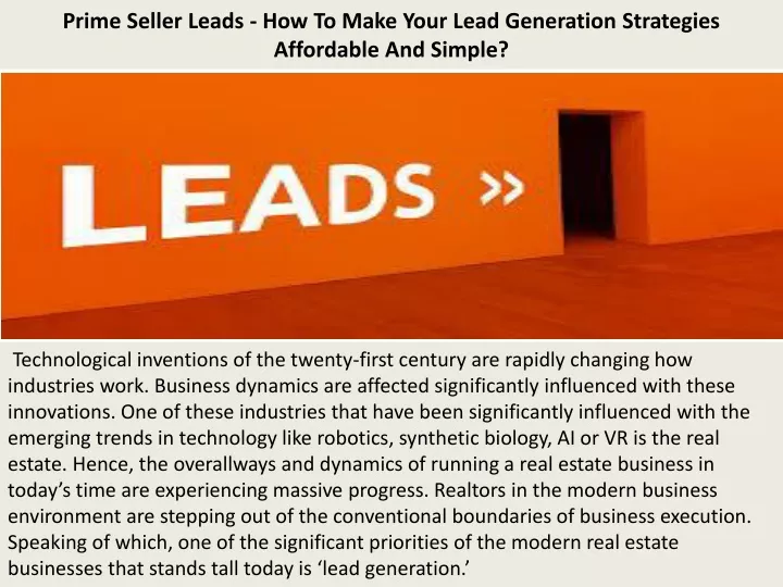 prime seller leads how to make your lead generation strategies affordable and simple