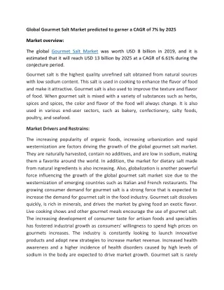 global gourmet salt market predicted to garner