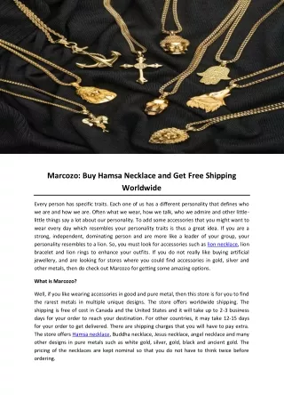 Marcozo- Buy Hamsa Necklace and Get Free Shipping Worldwide