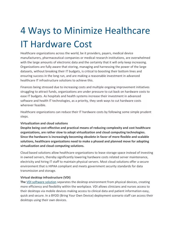 4 ways to minimize healthcare it hardware cost