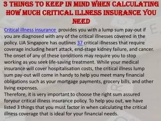 3 Things to Keep in Mind When Calculating How Much Critical Illness Insurance You Need