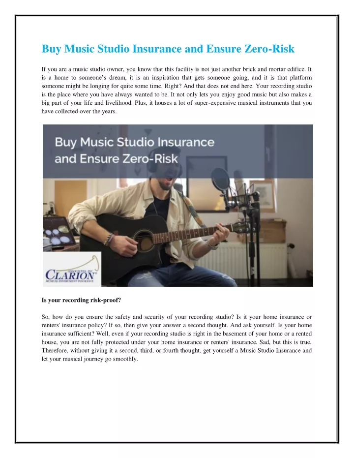 buy music studio insurance and ensure zero risk