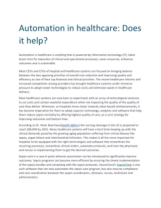 Automation in healthcare: Does it help?