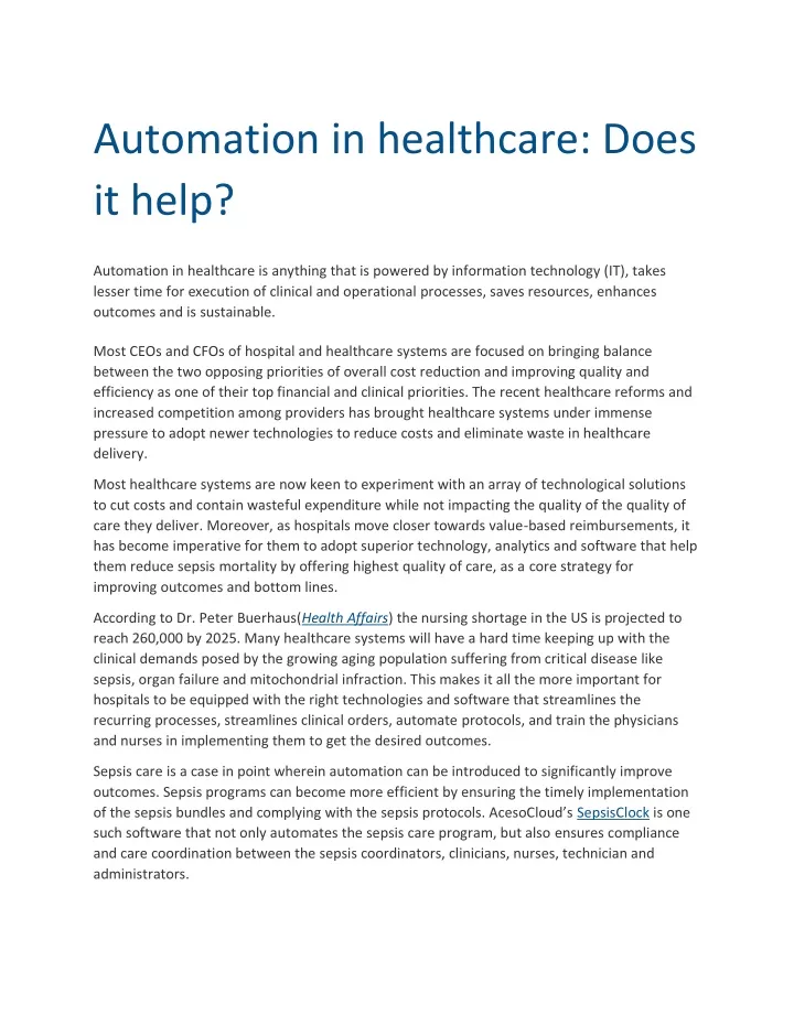 automation in healthcare does it help