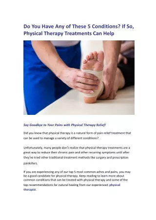 Do You Have Any of These 5 Conditions? If So, Physical Therapy Treatments Can Help