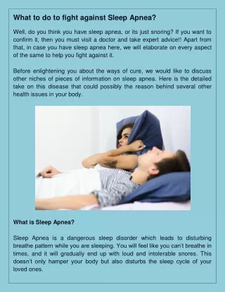 what to do to fight against sleep apnea well