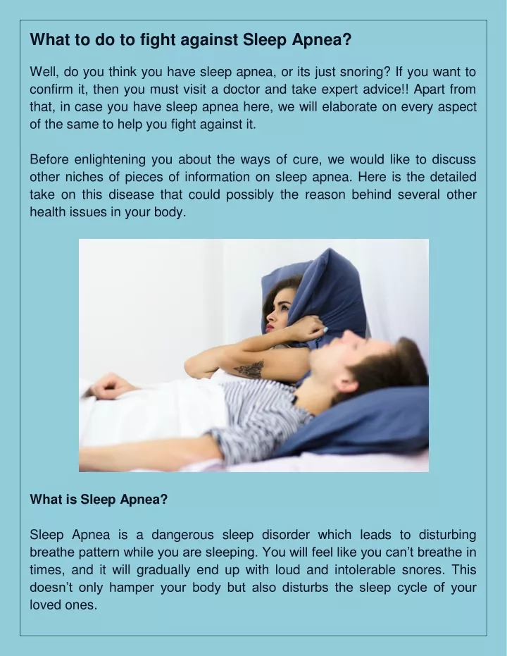 what to do to fight against sleep apnea well