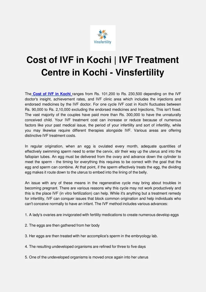 cost of ivf in kochi ivf treatment centre in kochi vinsfertility