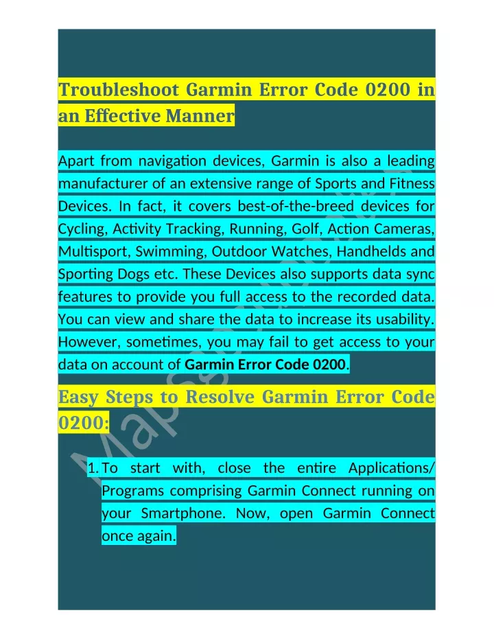 troubleshoot garmin error code 0200