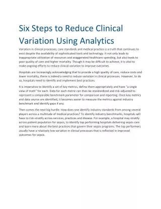 Six Steps to Reduce Clinical Variation Using Analytics
